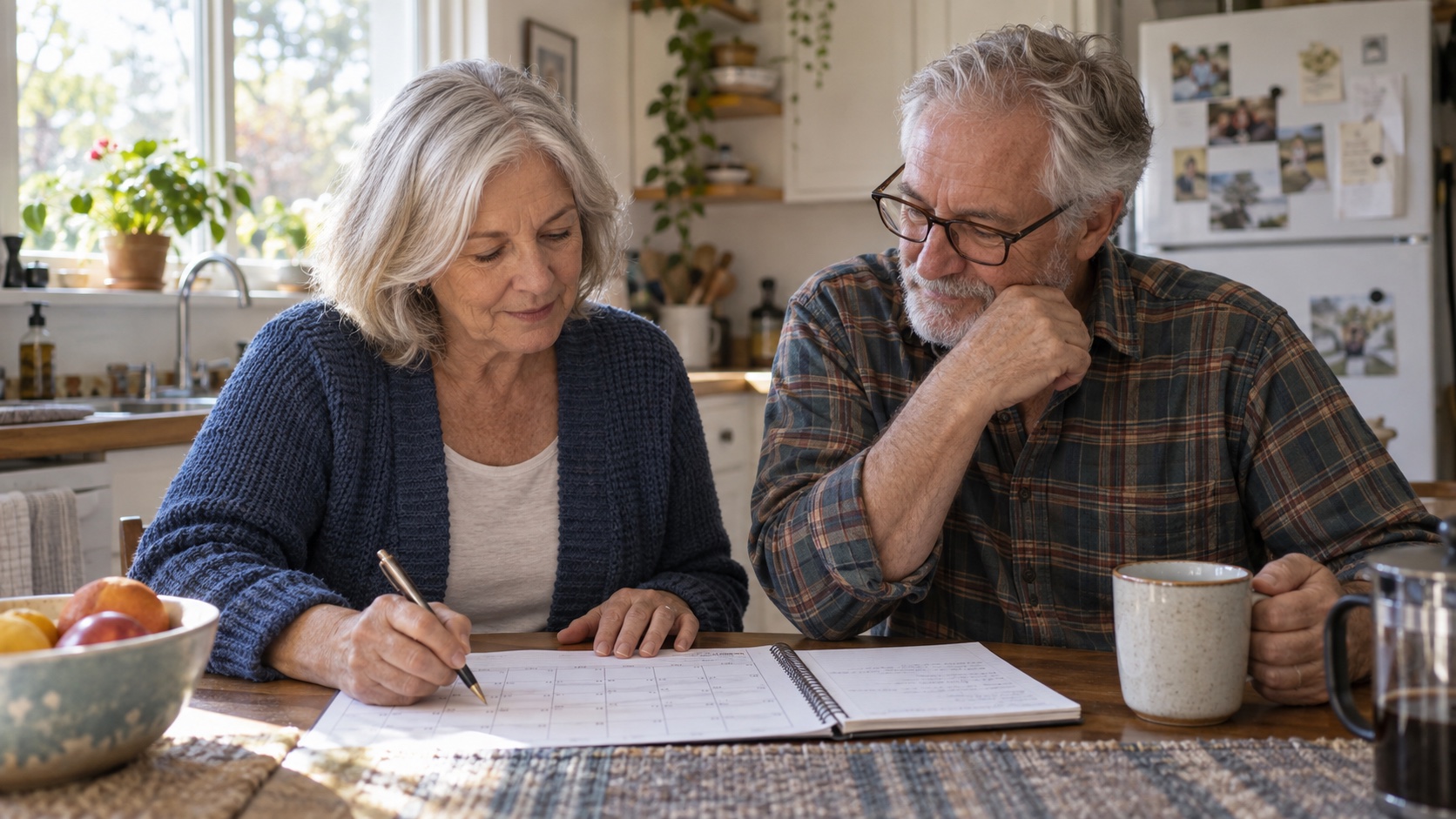 An older couple discuss a household appointment together.
