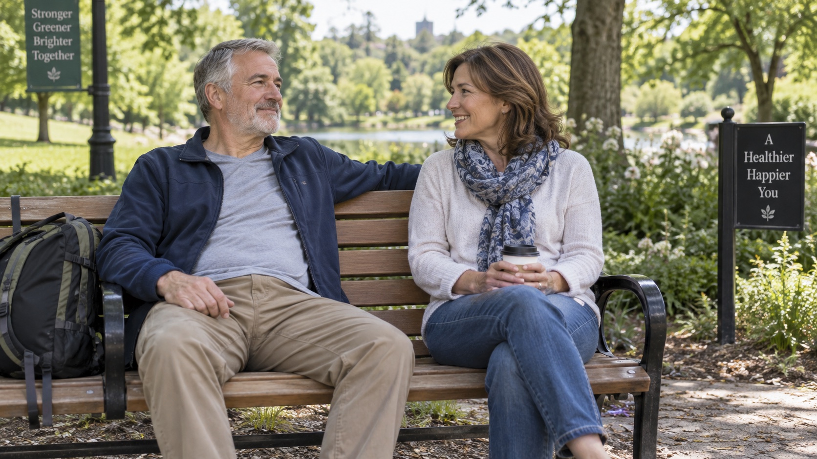 An adult rests on a bench beside a companion.