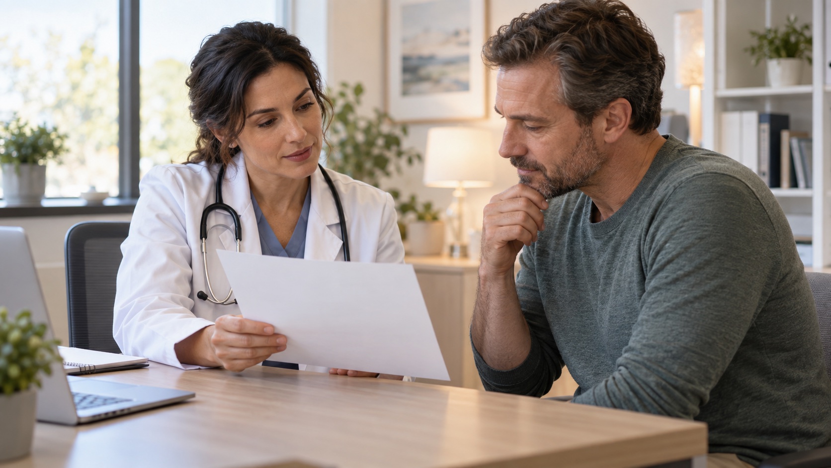 An adult and clinician discuss health history.
