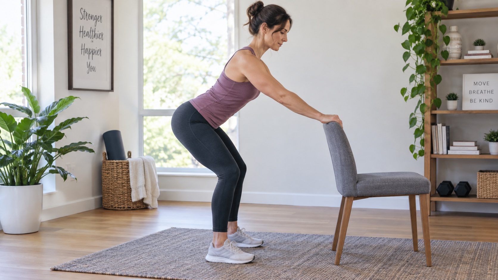 Adult practices a supported bodyweight hinge.