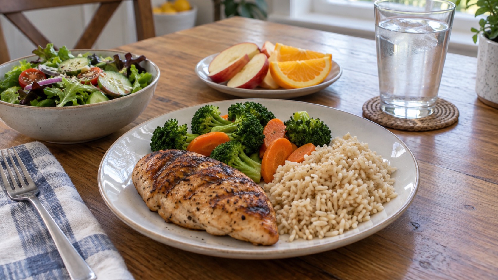 Adult enjoys a balanced meal after exercise.