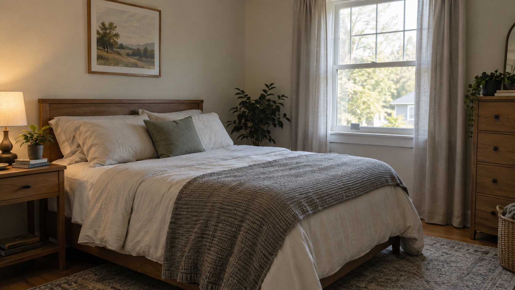 Unbranded bed with simple pillow and neutral linens.