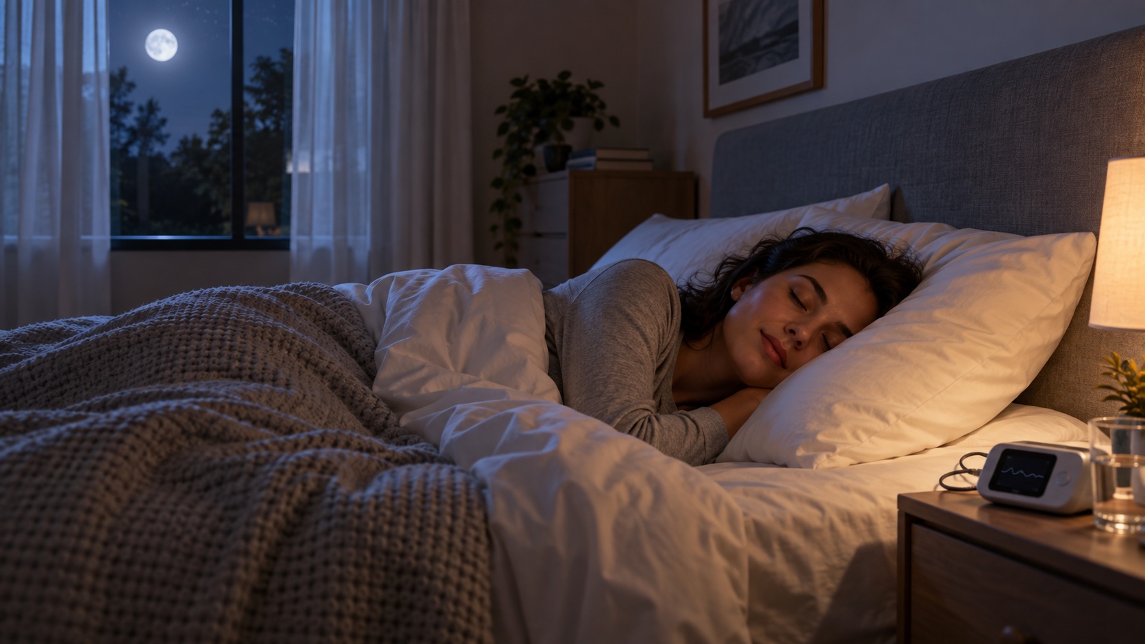 Adult sleeping in a quiet bedroom.